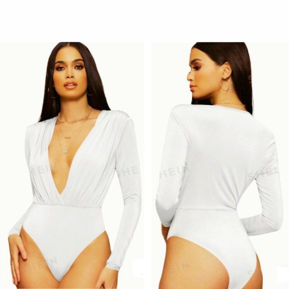 White Bodysuit V Neck Wasabi + Mint - Picture 1 of 10